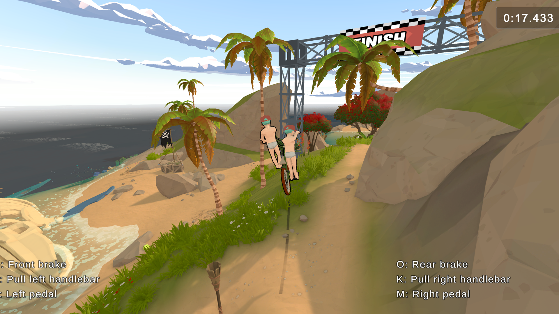 Racing towards the finish line on a coastal track